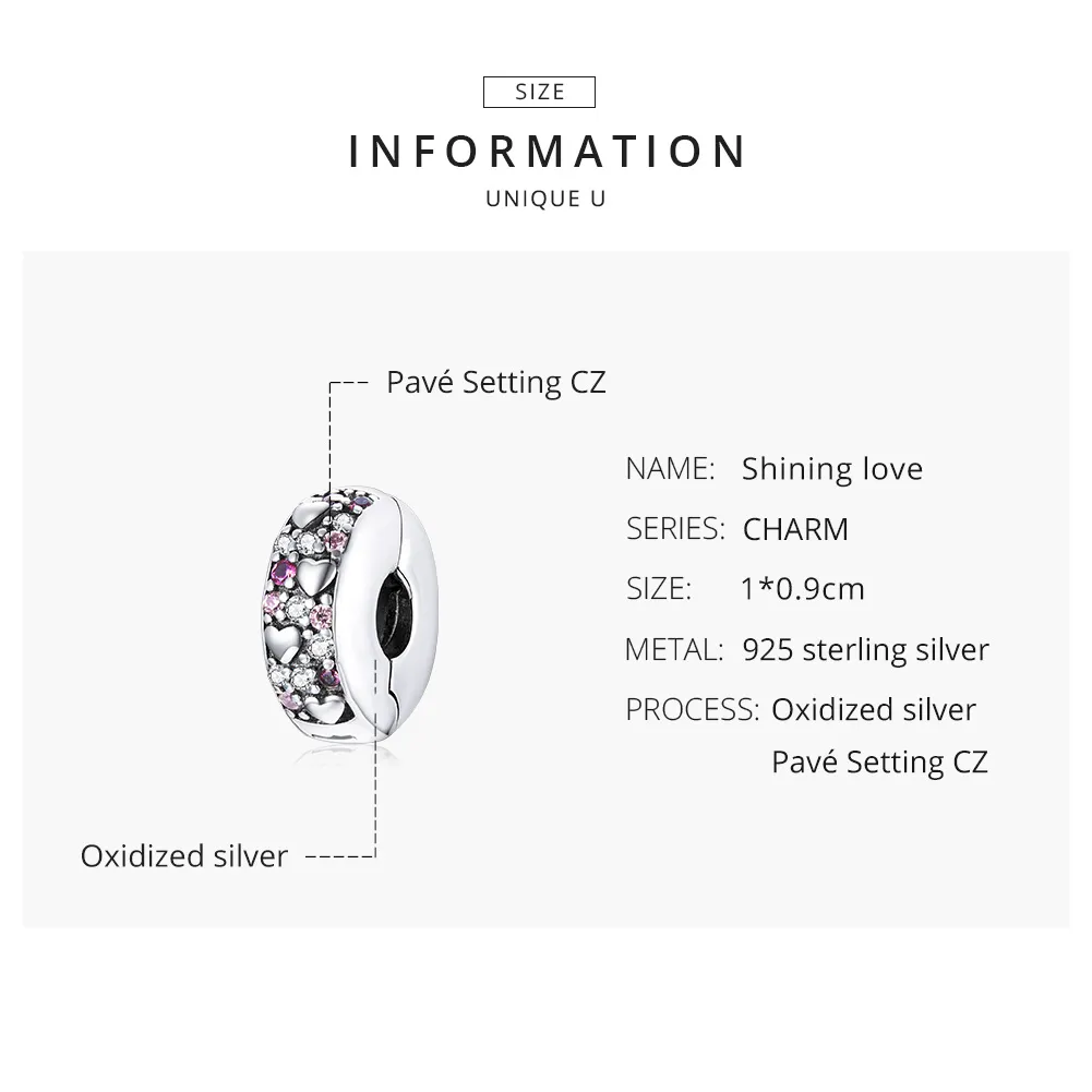 Pandora Style Silver Shining Love Clip - SCC1745