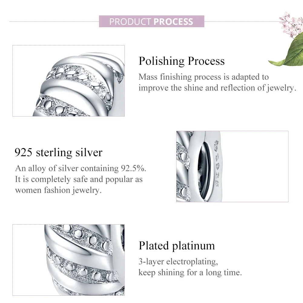 Pandora Style Silver Simple Texture Clip - BSC278