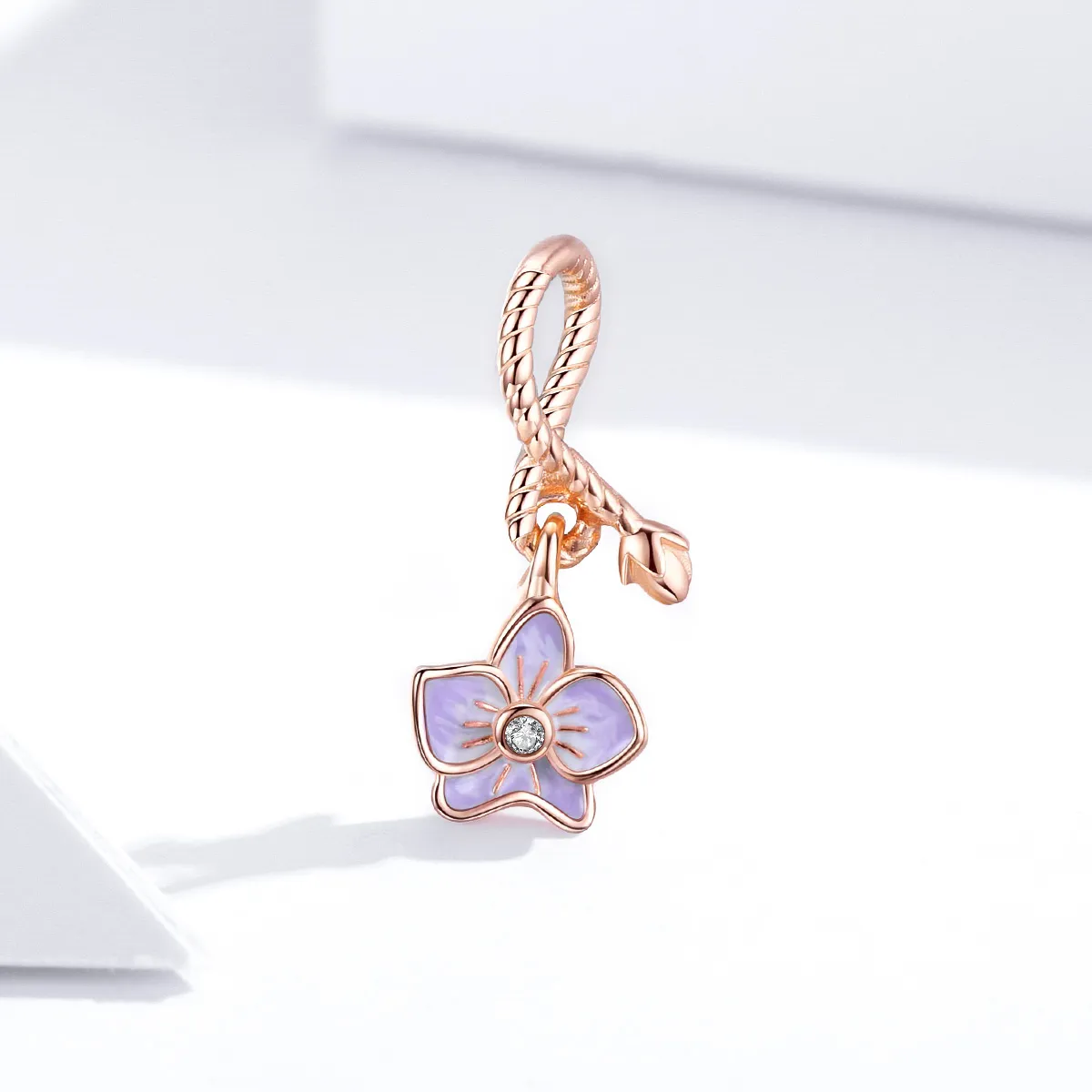 Pandora Style Rose Gold Orchid Dingle - BSC287