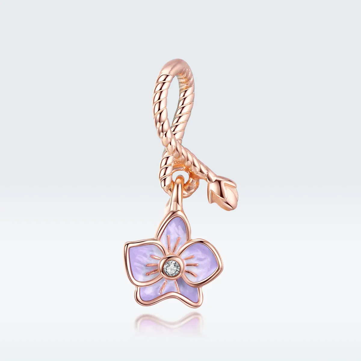 Pandora Style Rose Gold Orchid Dingle - BSC287