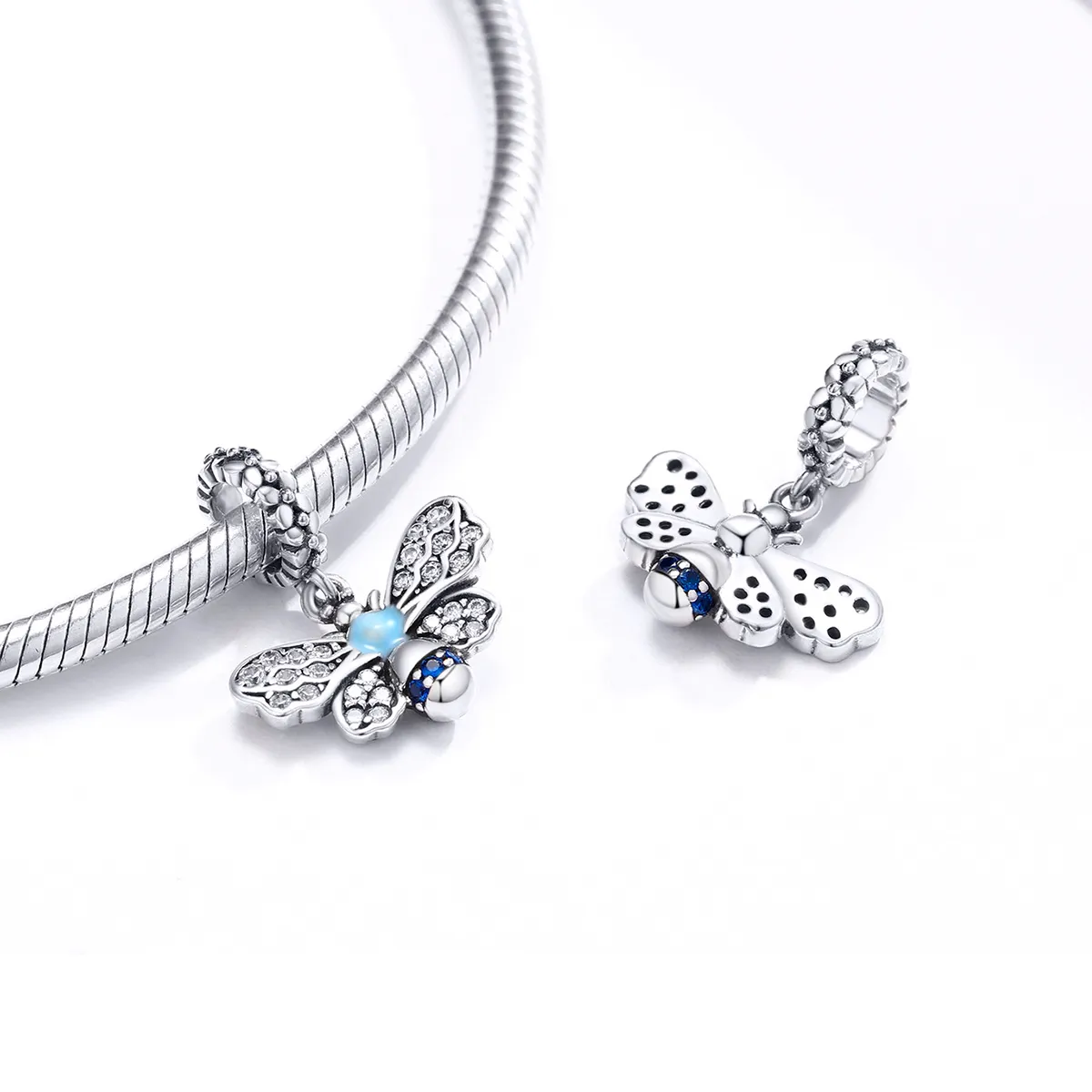 Pandora Style Silver Blue Bee Dangle - SCC1480