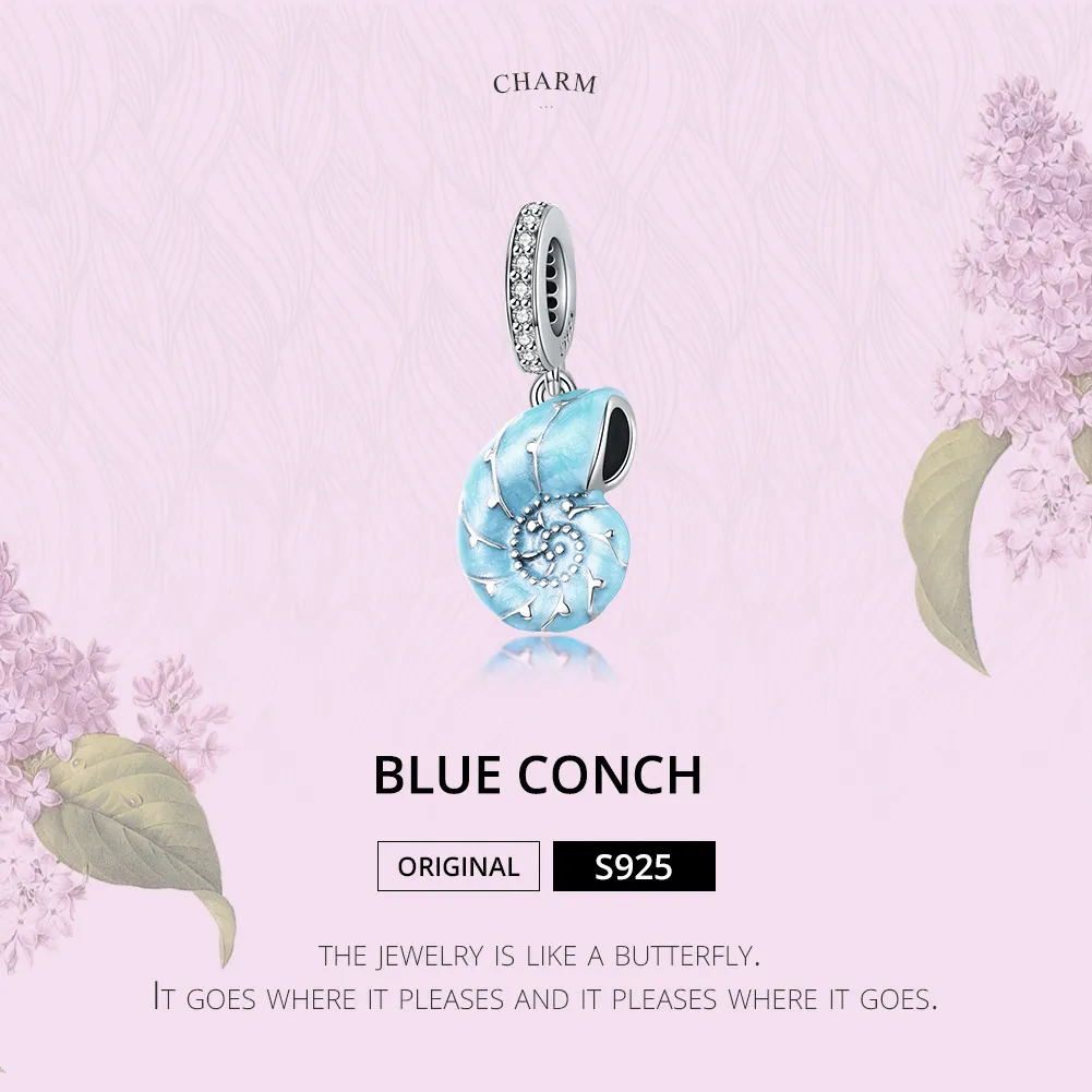 Pandora Style Silver Blue Conch Dangle - SCC1560