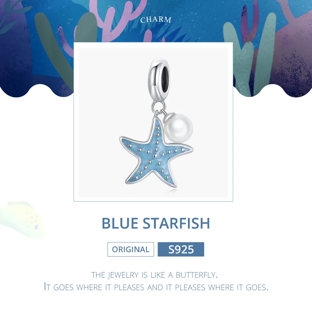 Pandora Style Silver Blue Starfish Dangle - SCC1807