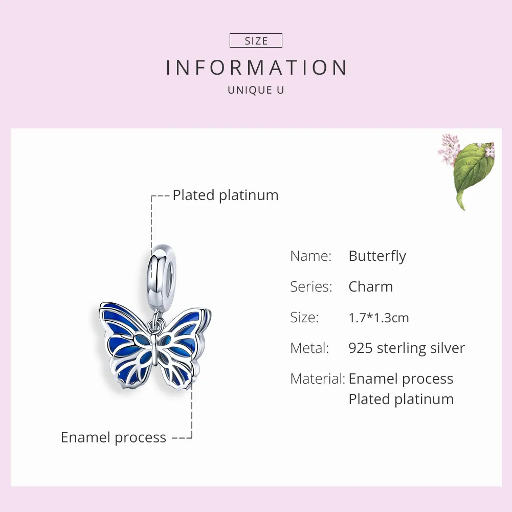 Pandora Style Silver Butterfly Dingle - BSC149