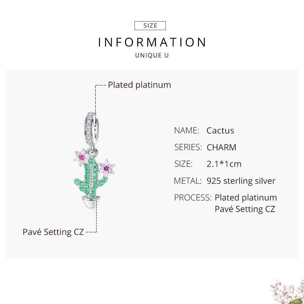 Pandora Style Silver Cactus Dangle - BSC121