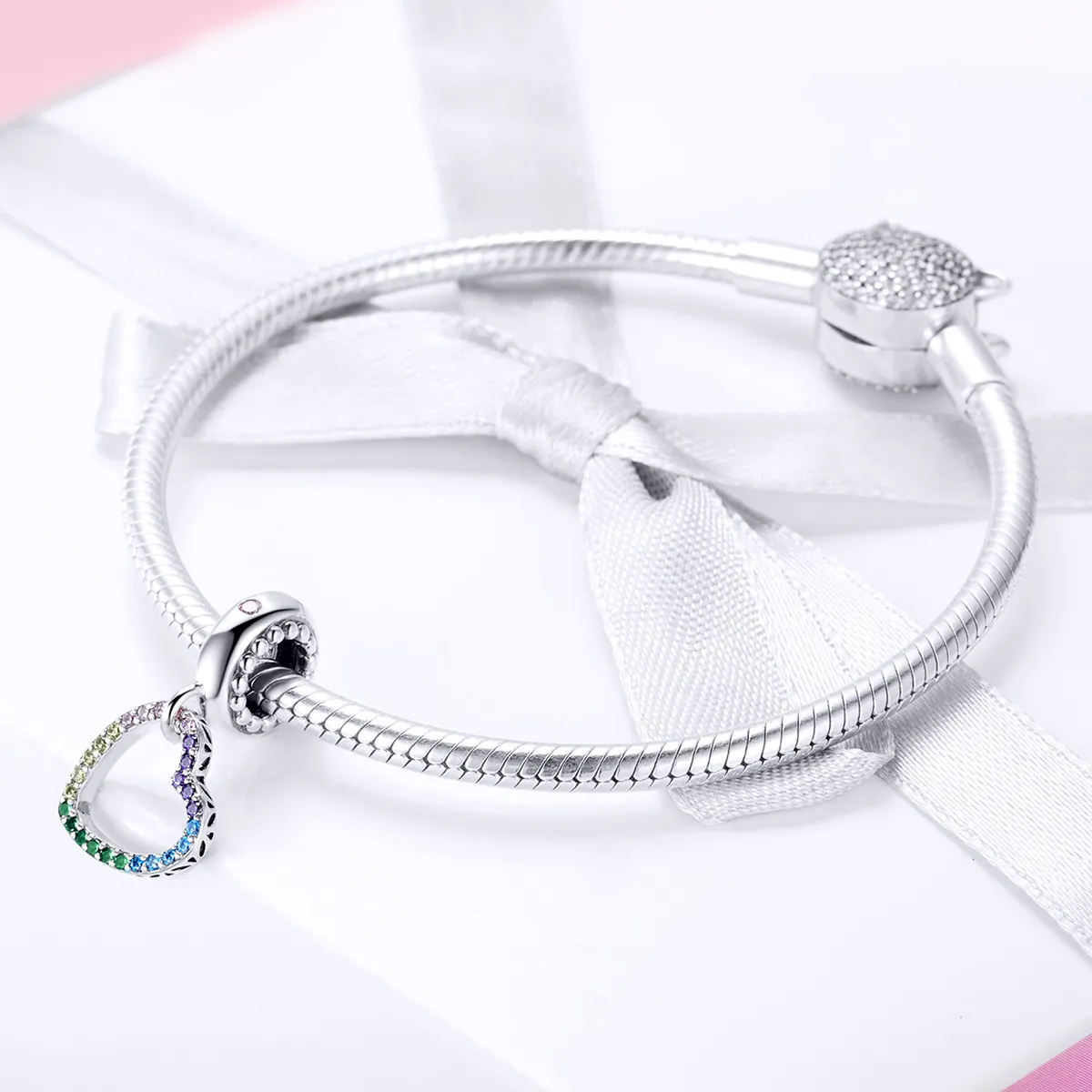 Pandora Style Silver Colorful Heart Dangle - SCC896