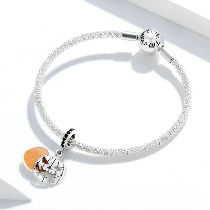 Pandora Style Silver Halloween Evil Pumpkin Smiley Face Dingle - SCC1620