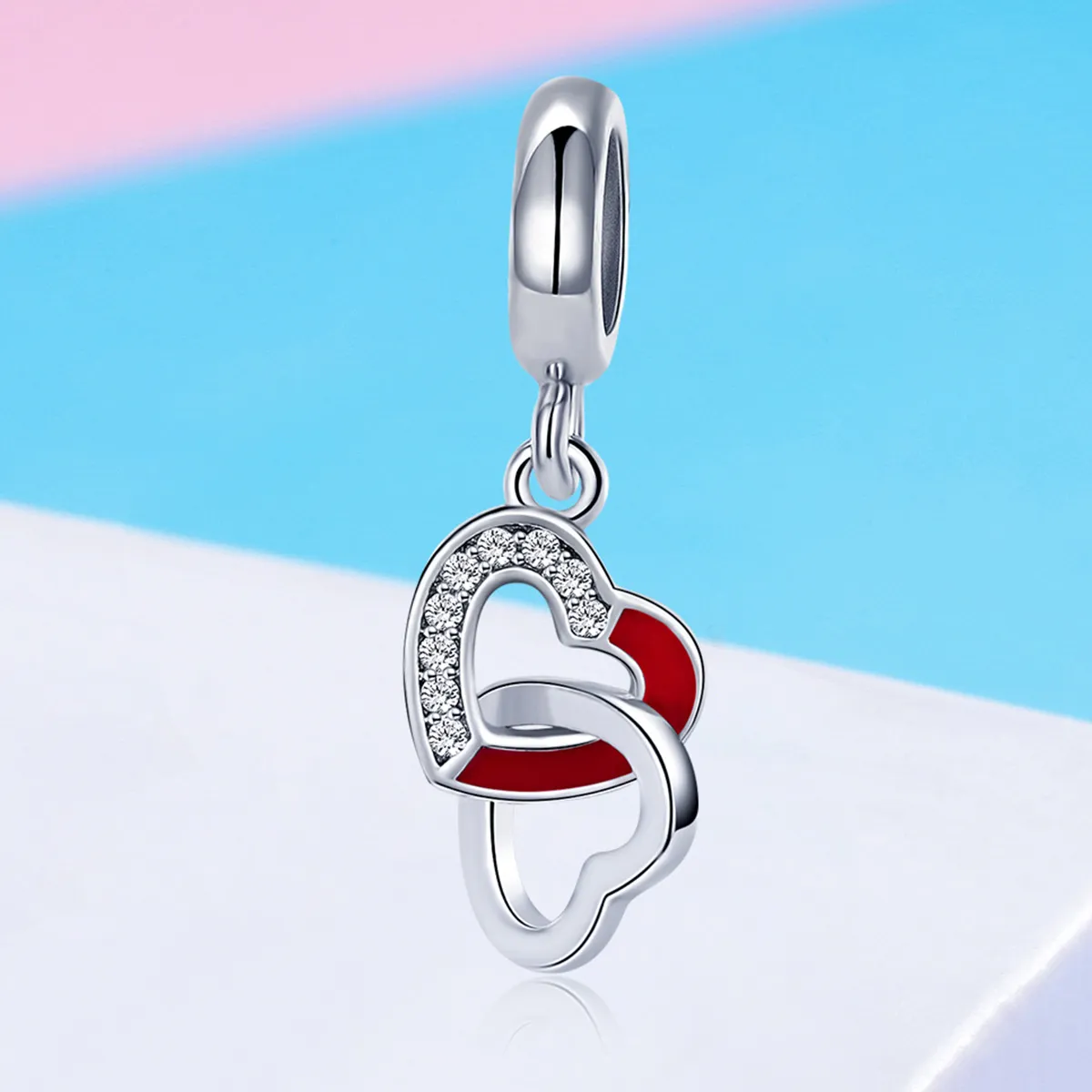 Pandora Style Silver Heart to Heart Dangle - SCC735