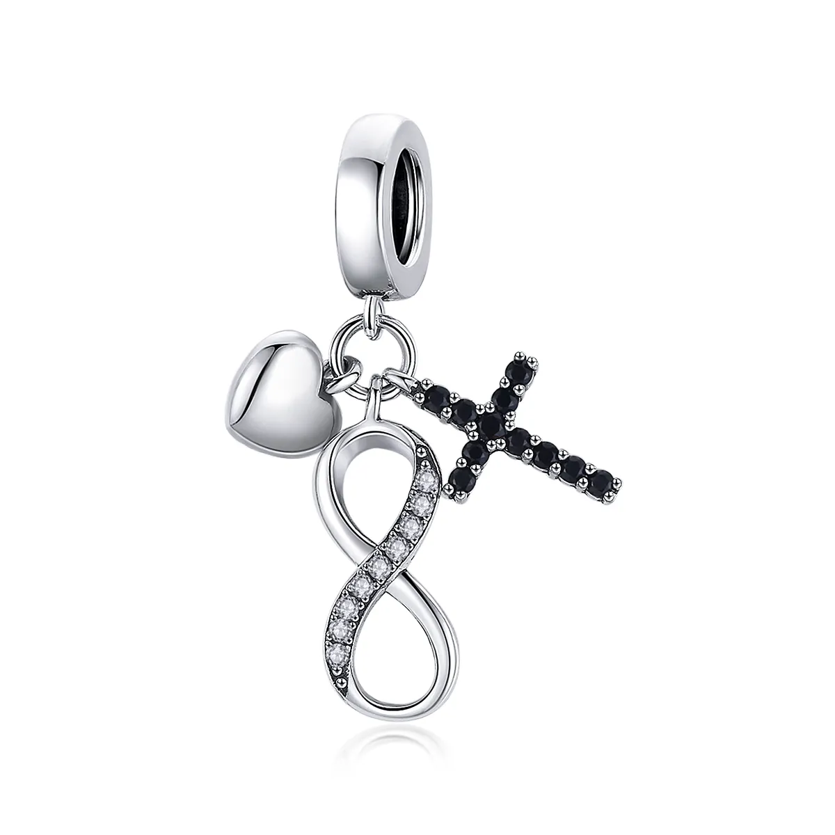 Pandora Style Silver Infinity Cross And Heart Dingle - SCC1713