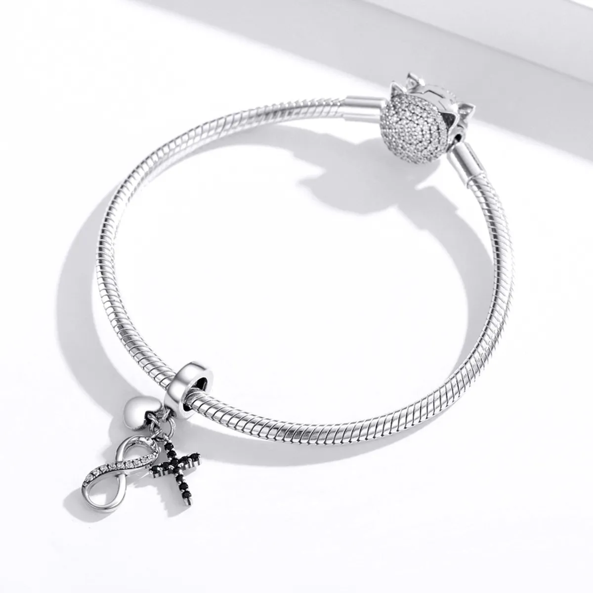 Pandora Style Silver Infinity Cross And Heart Dingle - SCC1713