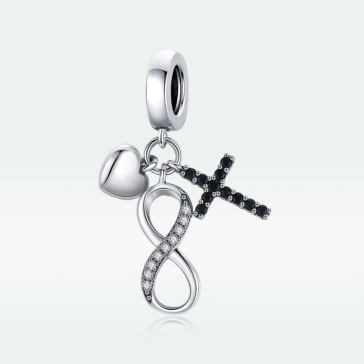 Pandora Style Silver Infinity Cross And Heart Dingle - SCC1713