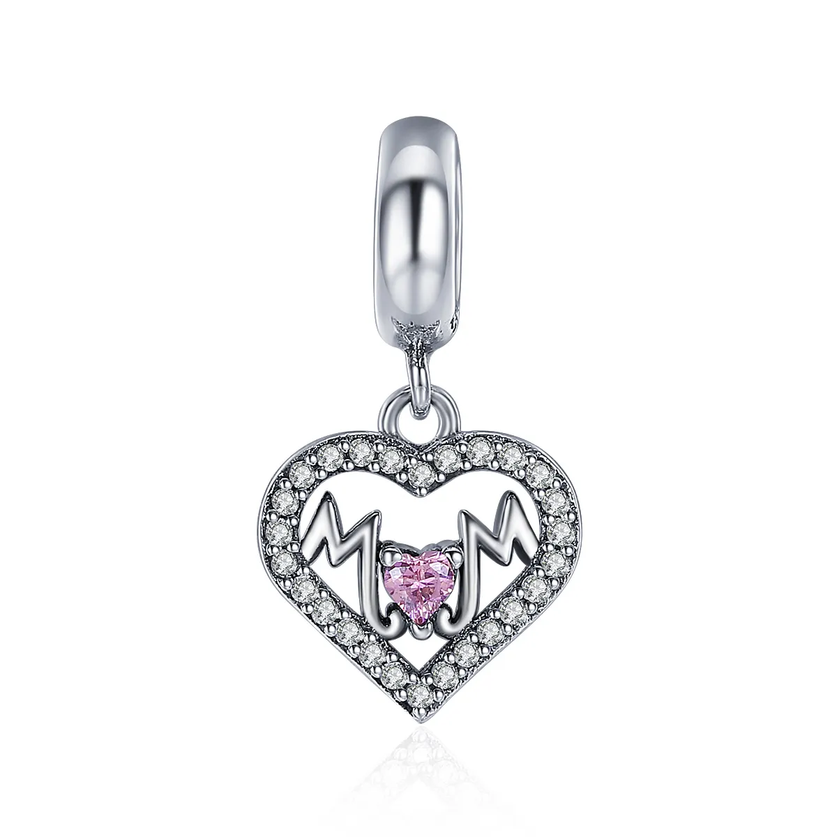 Pandora Style Silver Mom Heart Dangle - SCC392