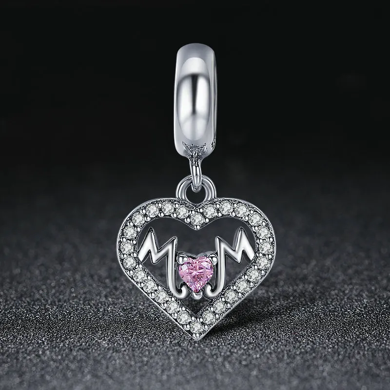 Pandora Style Silver Mom Heart Dangle - SCC392