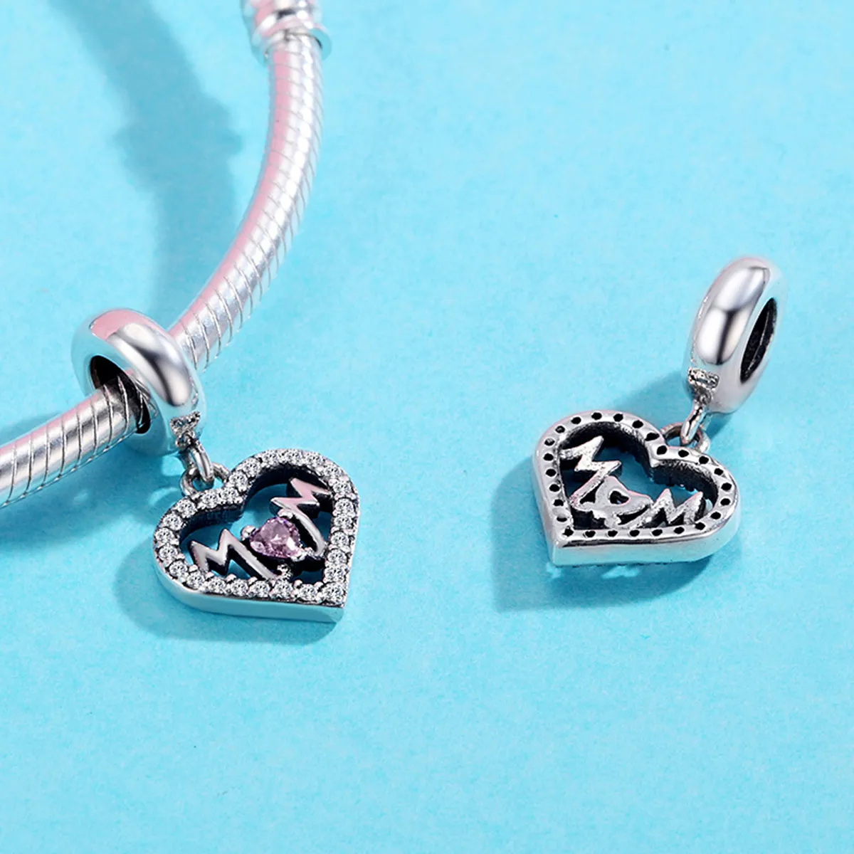 Pandora Style Silver Mom Heart Dangle - SCC392