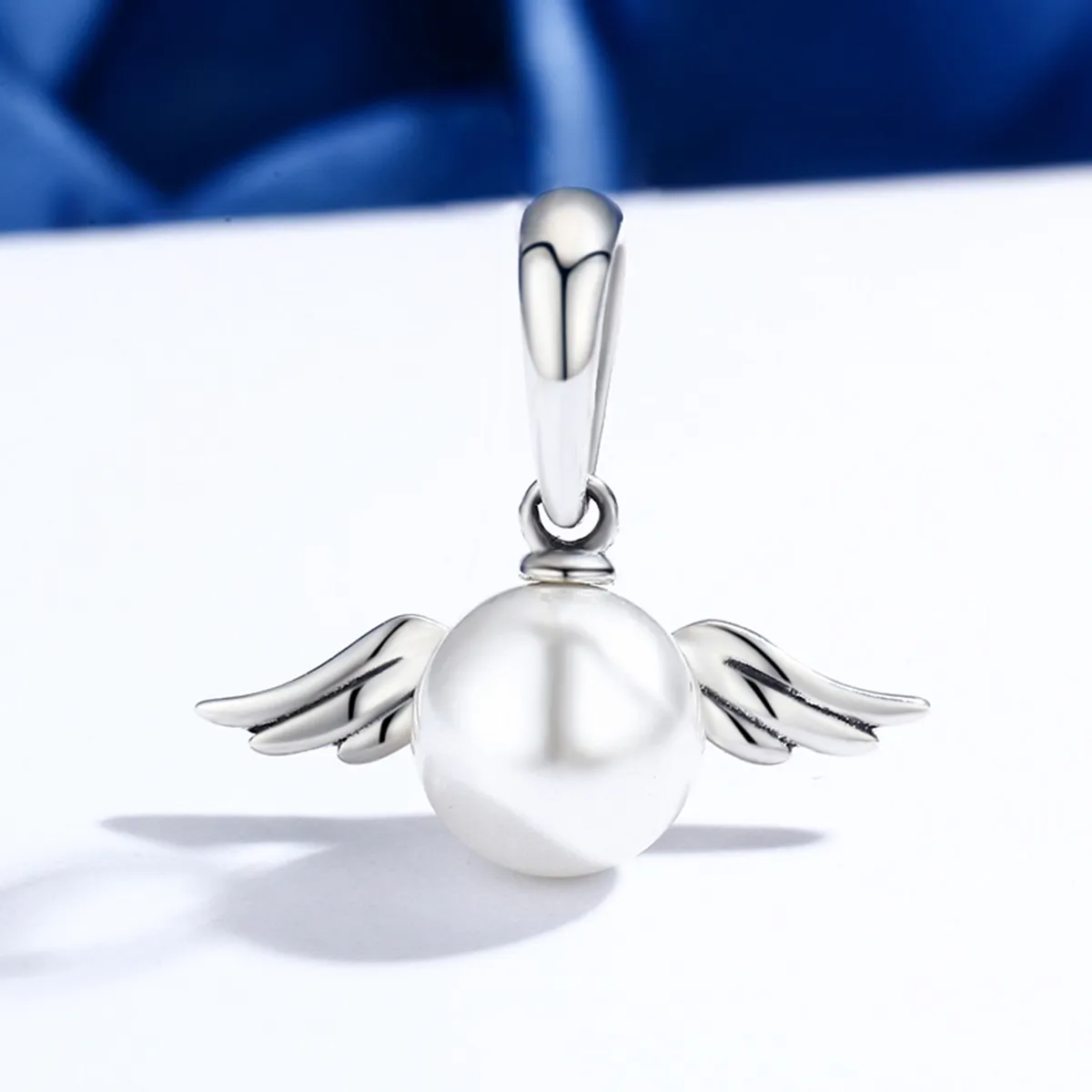 Pandora Style Silver Pearl Angel Wings Dangle - SCC381