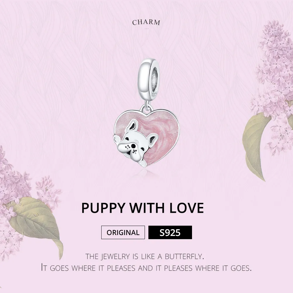 Pandora Style Silver Puppy With Love Dangle - BSC360