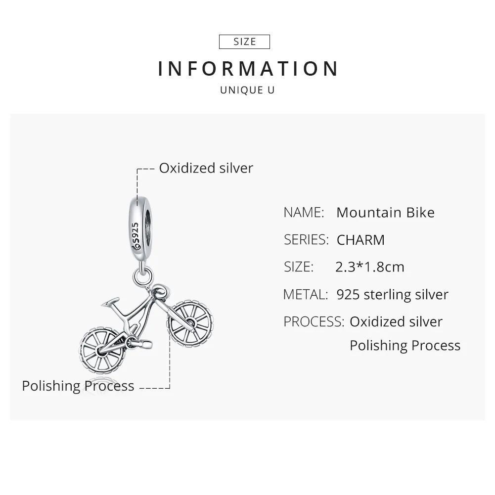 Pandora Style Silver Sykkel Dangle - BSC384