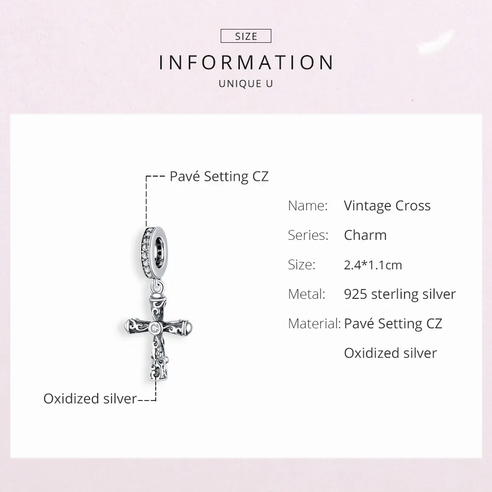 Pandora Style Silver Vintage Cross Dangle - BSC313