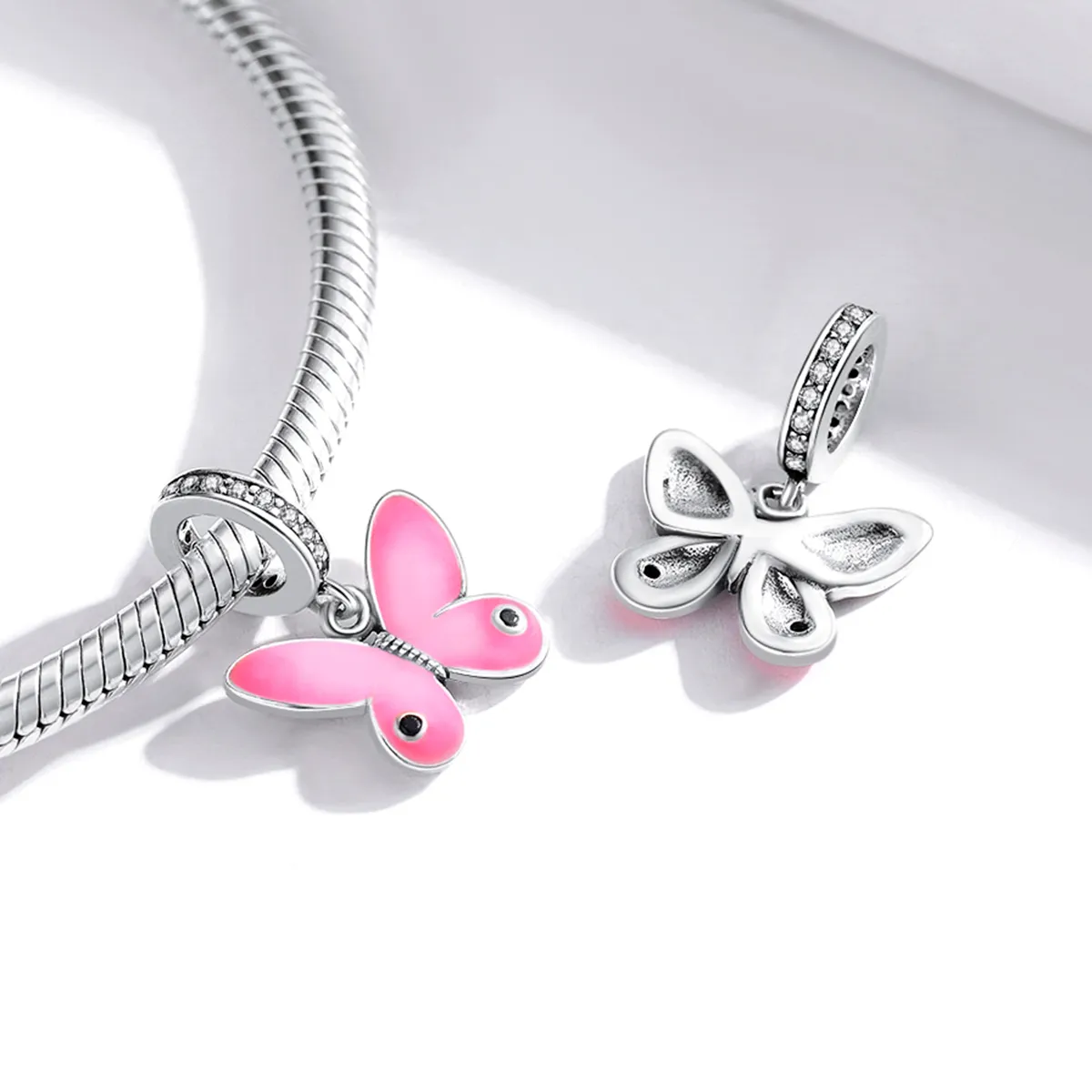 Pandora Style Sølv Rosa Butterfly Dingle - SCC1728