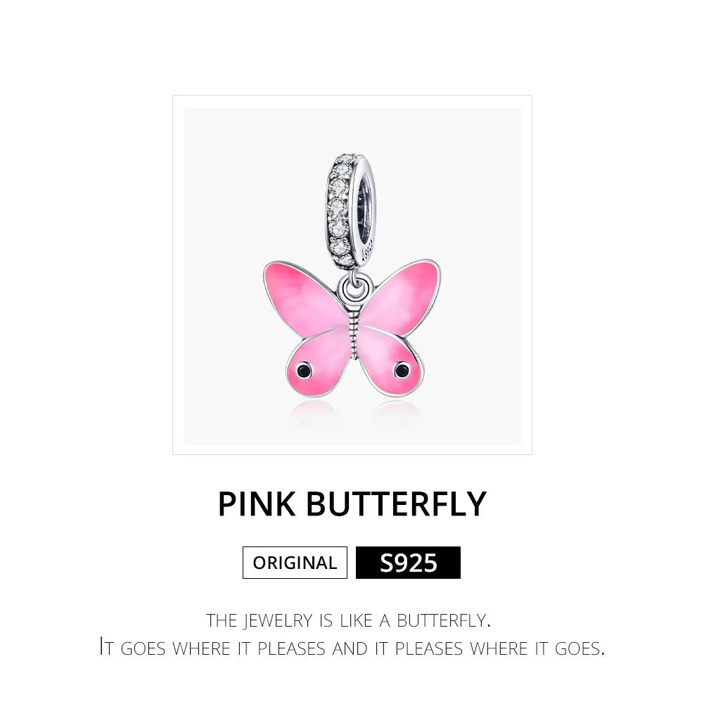 Pandora Style Sølv Rosa Butterfly Dingle - SCC1728