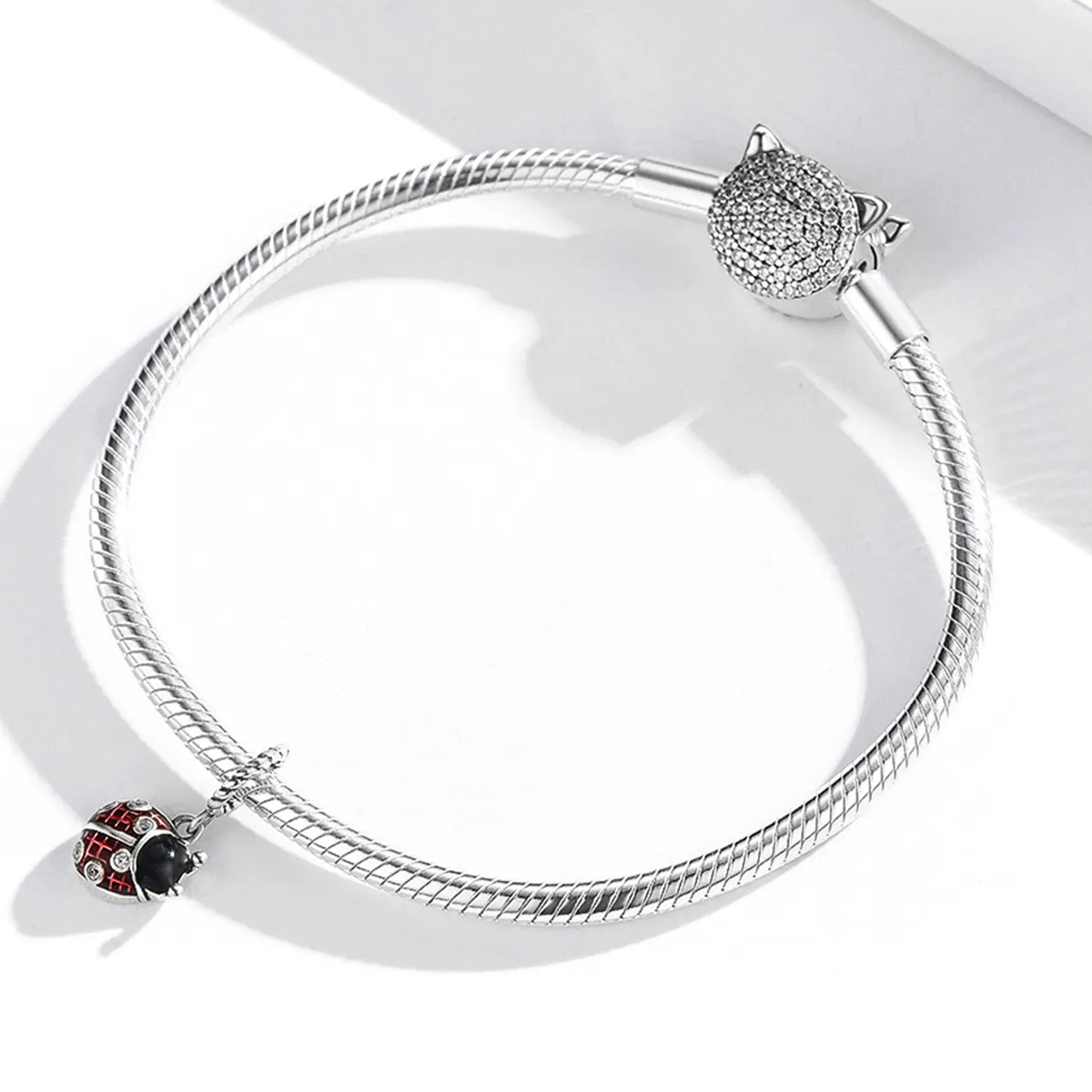 Pandora Style Sølv Seks-Star Ladybug Dangle - SCC1874