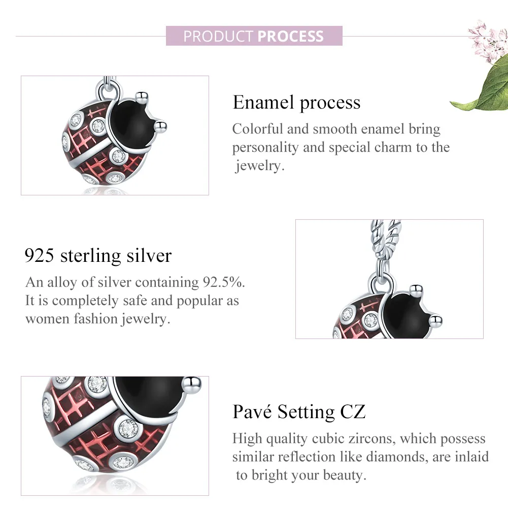 Pandora Style Sølv Seks-Star Ladybug Dangle - SCC1874