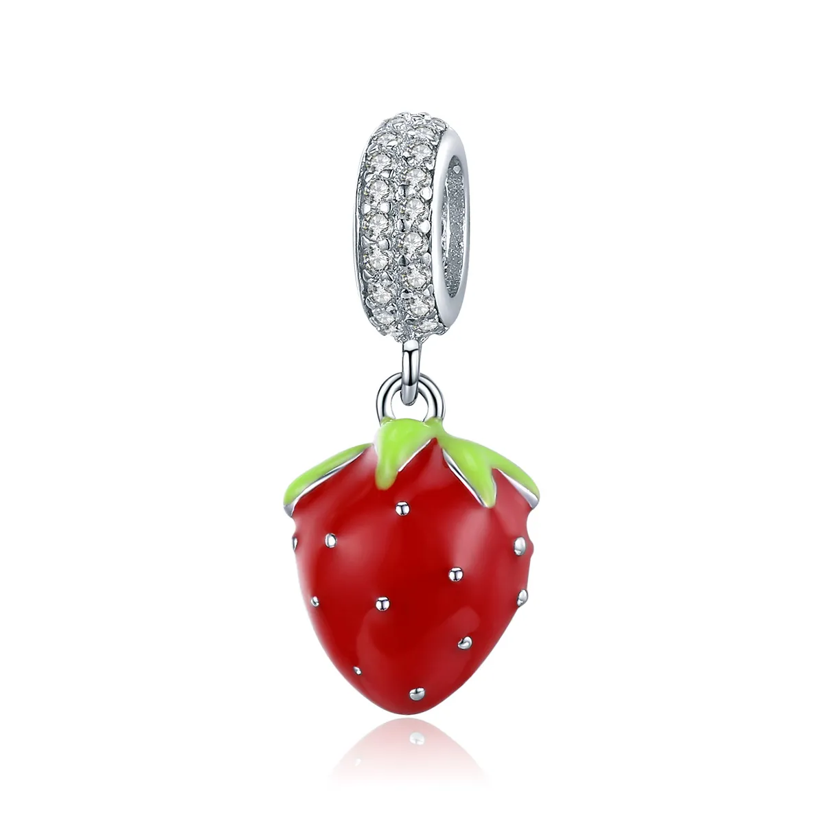 pandora style sølv søt strawberry dangle scc1537