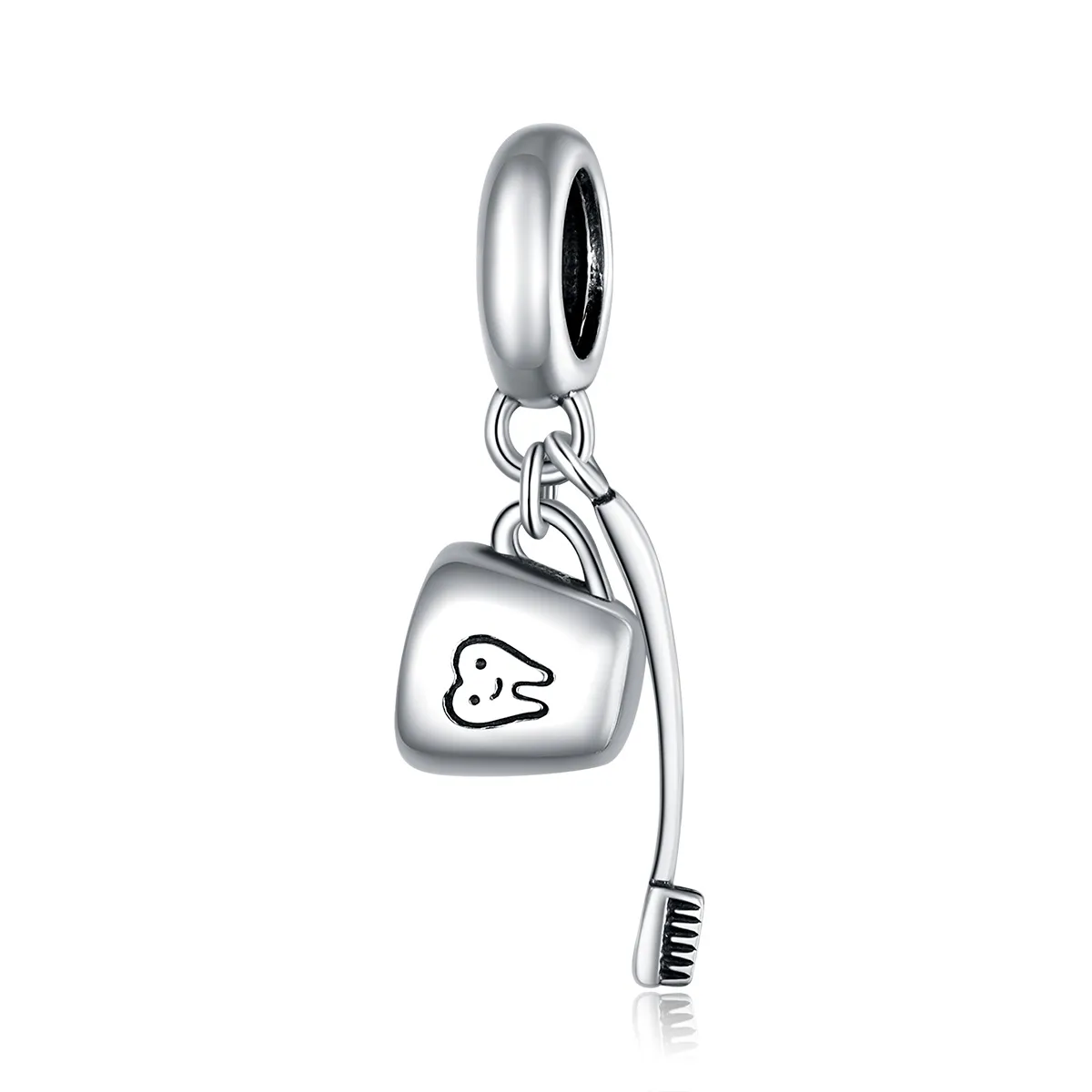 Pandora Style Silver Toothbrush And Cup Dangle - SCC1597