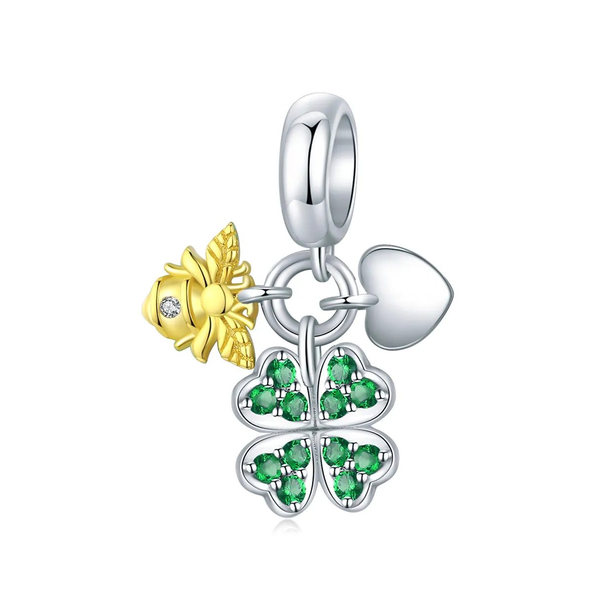 Pandora Style Two Tone Bicolor Clover Med Bee Dingle - BSC303