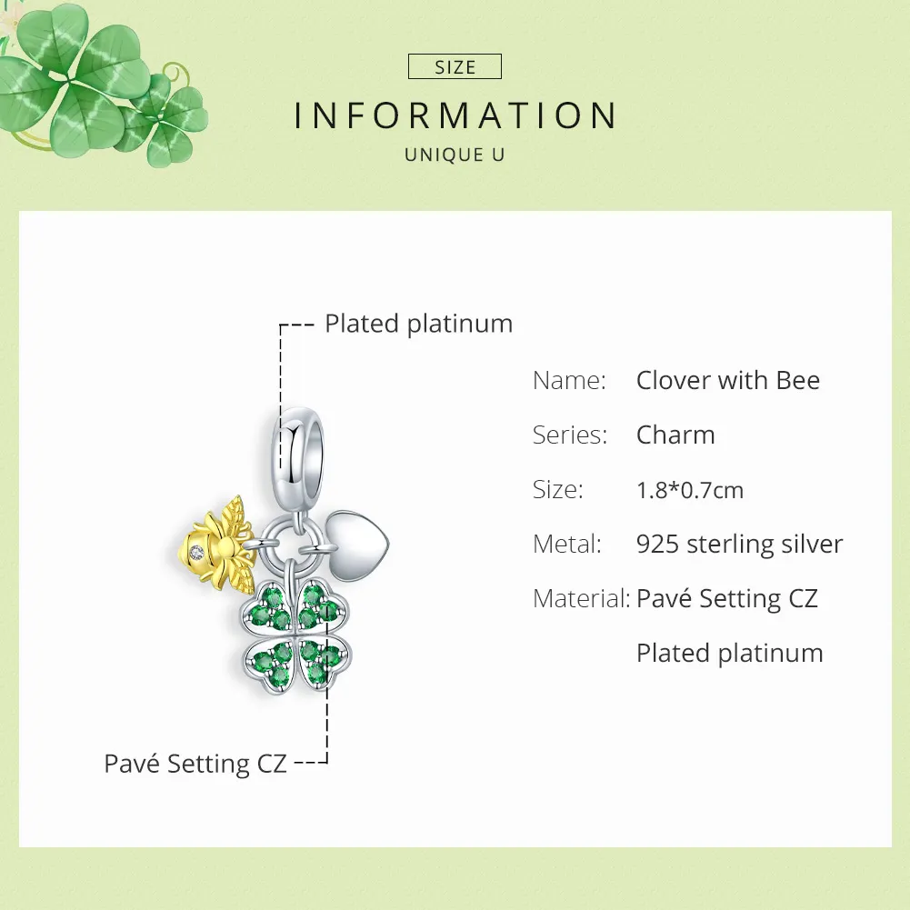 Pandora Style Two Tone Bicolor Clover Med Bee Dingle - BSC303