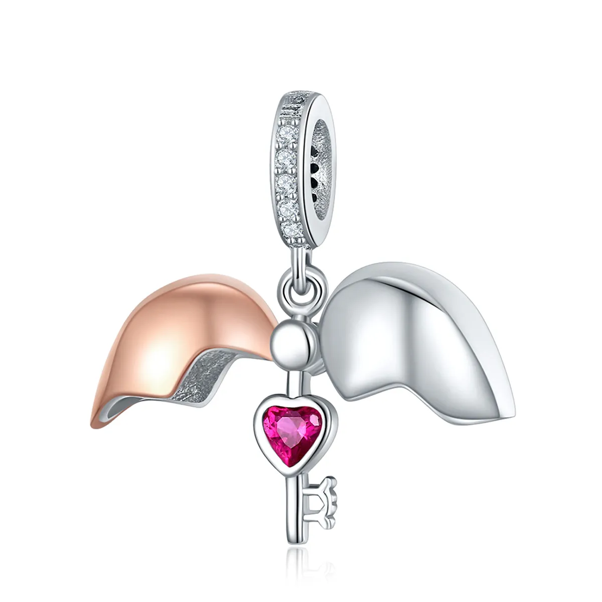 Pandora Style Two Tone Bicolor Key In Open Heart Dingle - SCC844