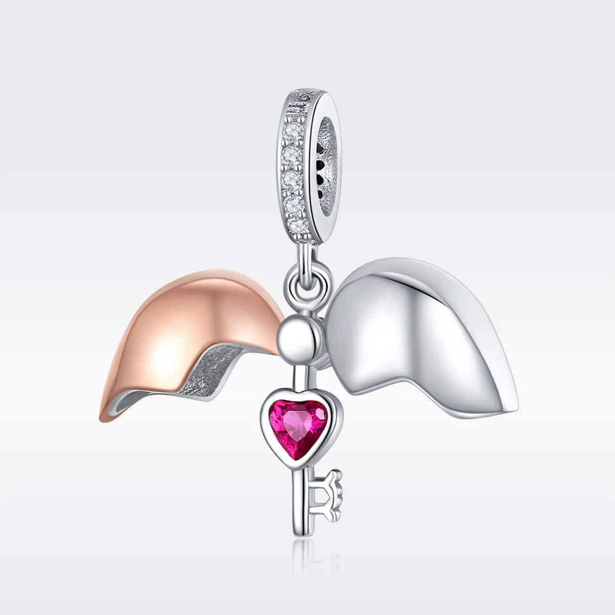 Pandora Style Two Tone Bicolor Key In Open Heart Dingle - SCC844