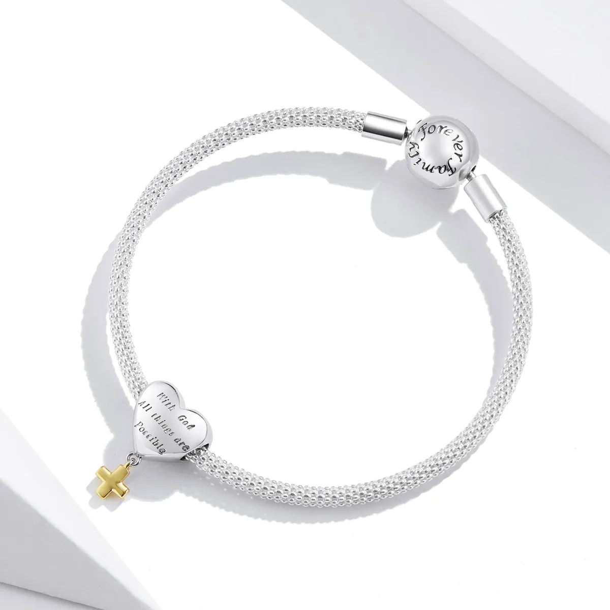 Pandora Style Two Tone Bicolor With God All Things Are Possible Dingler - BSC309