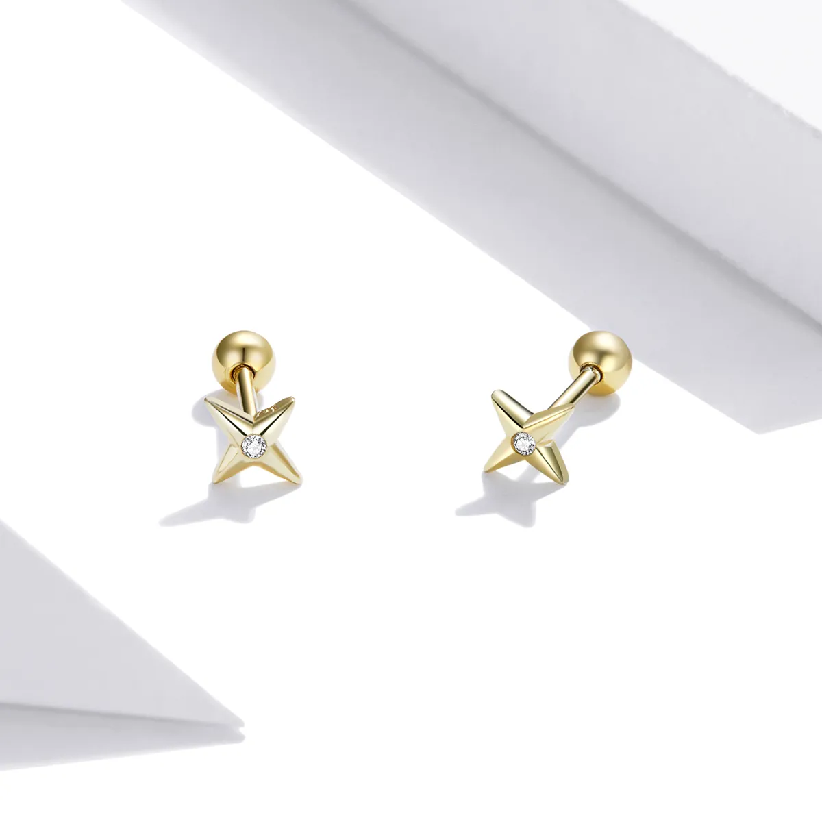 Pandora Style 18ct Gold Plated Golden Stars Stud Earrings - SCE1117