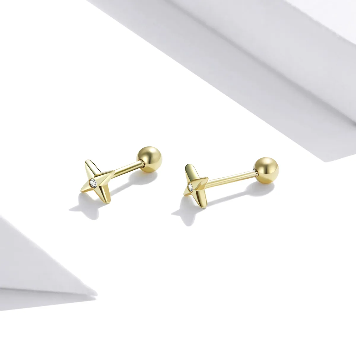 Pandora Style 18ct Gold Plated Golden Stars Stud Earrings - SCE1117