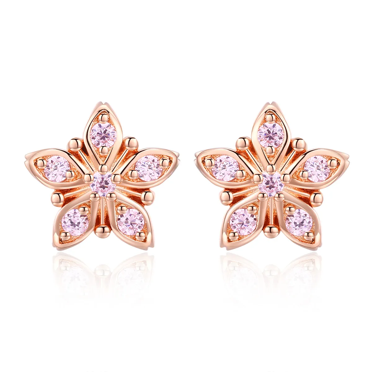 Pandora Style Rose Gold Rosa Daisy Stud øredobber - BSE034