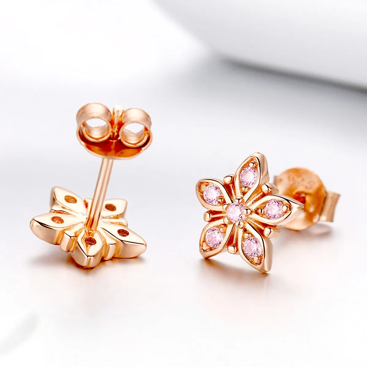 Pandora Style Rose Gold Rosa Daisy Stud øredobber - BSE034