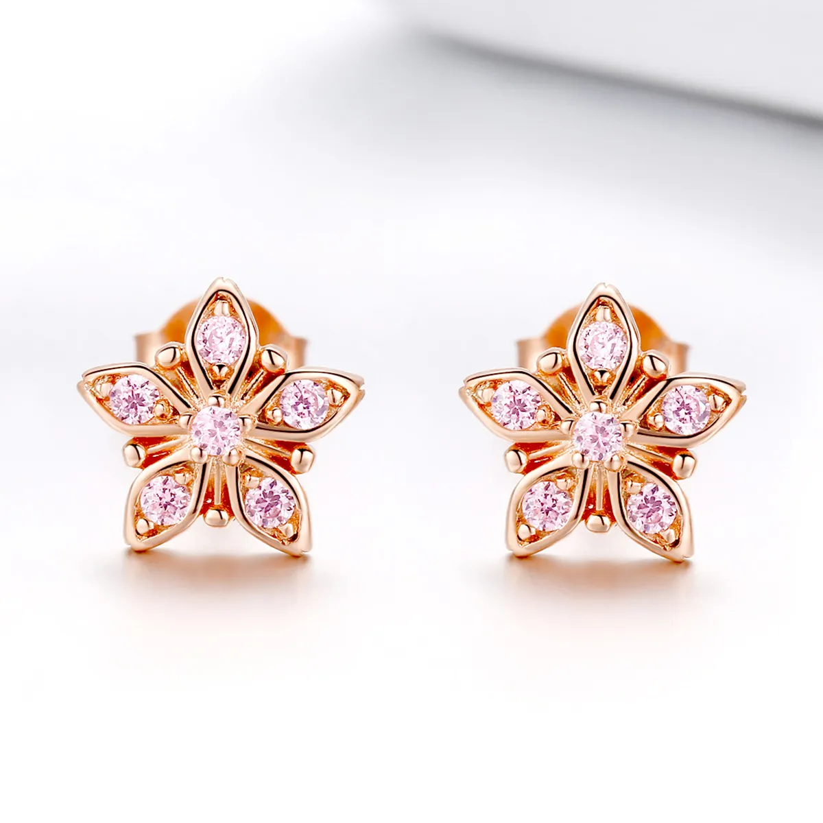 Pandora Style Rose Gold Rosa Daisy Stud øredobber - BSE034