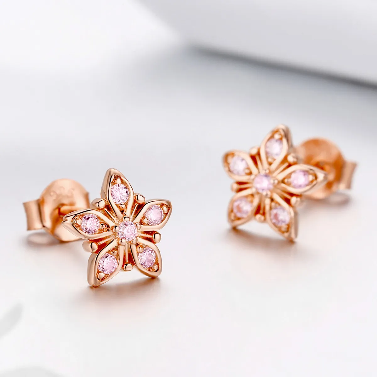 Pandora Style Rose Gold Rosa Daisy Stud øredobber - BSE034