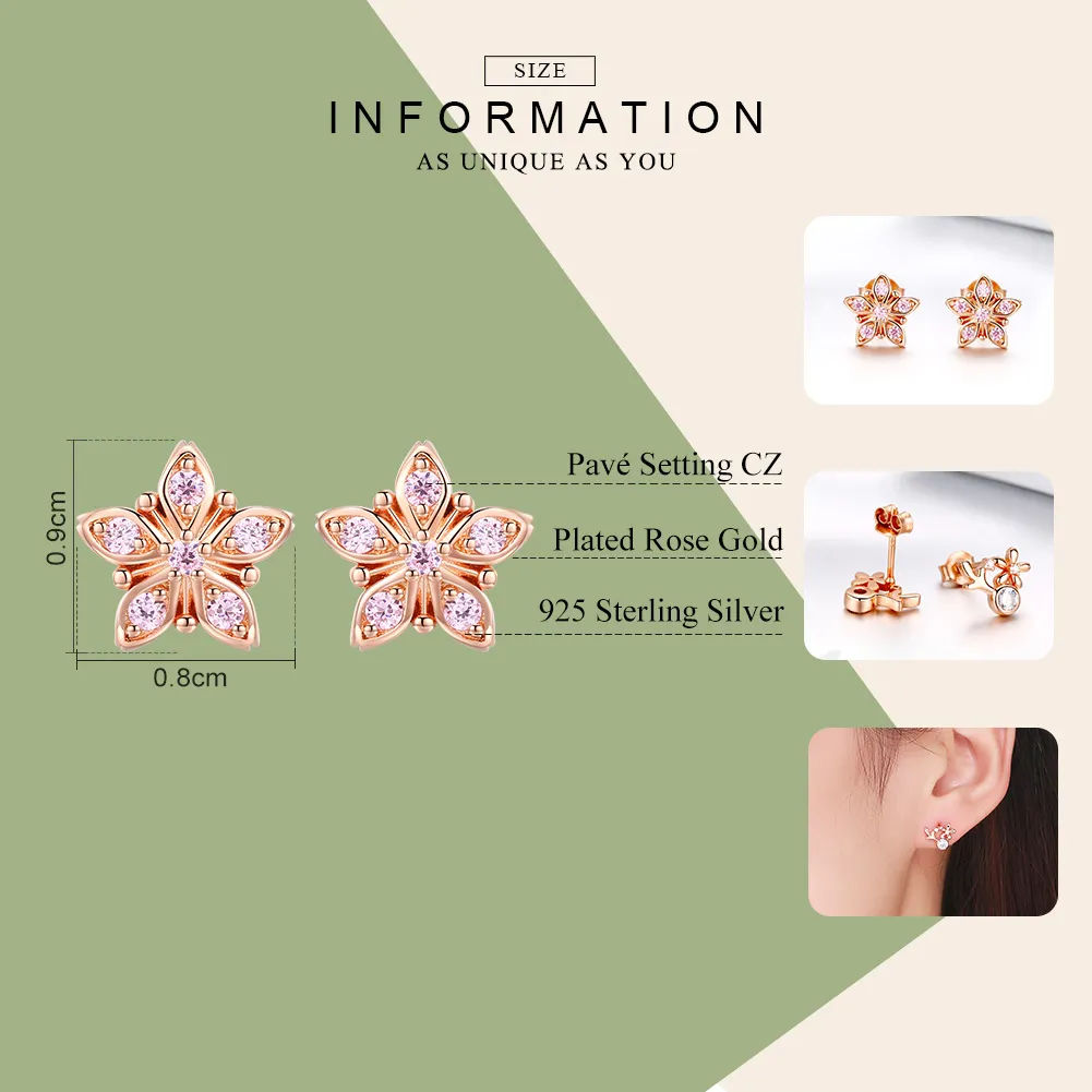 Pandora Style Rose Gold Rosa Daisy Stud øredobber - BSE034