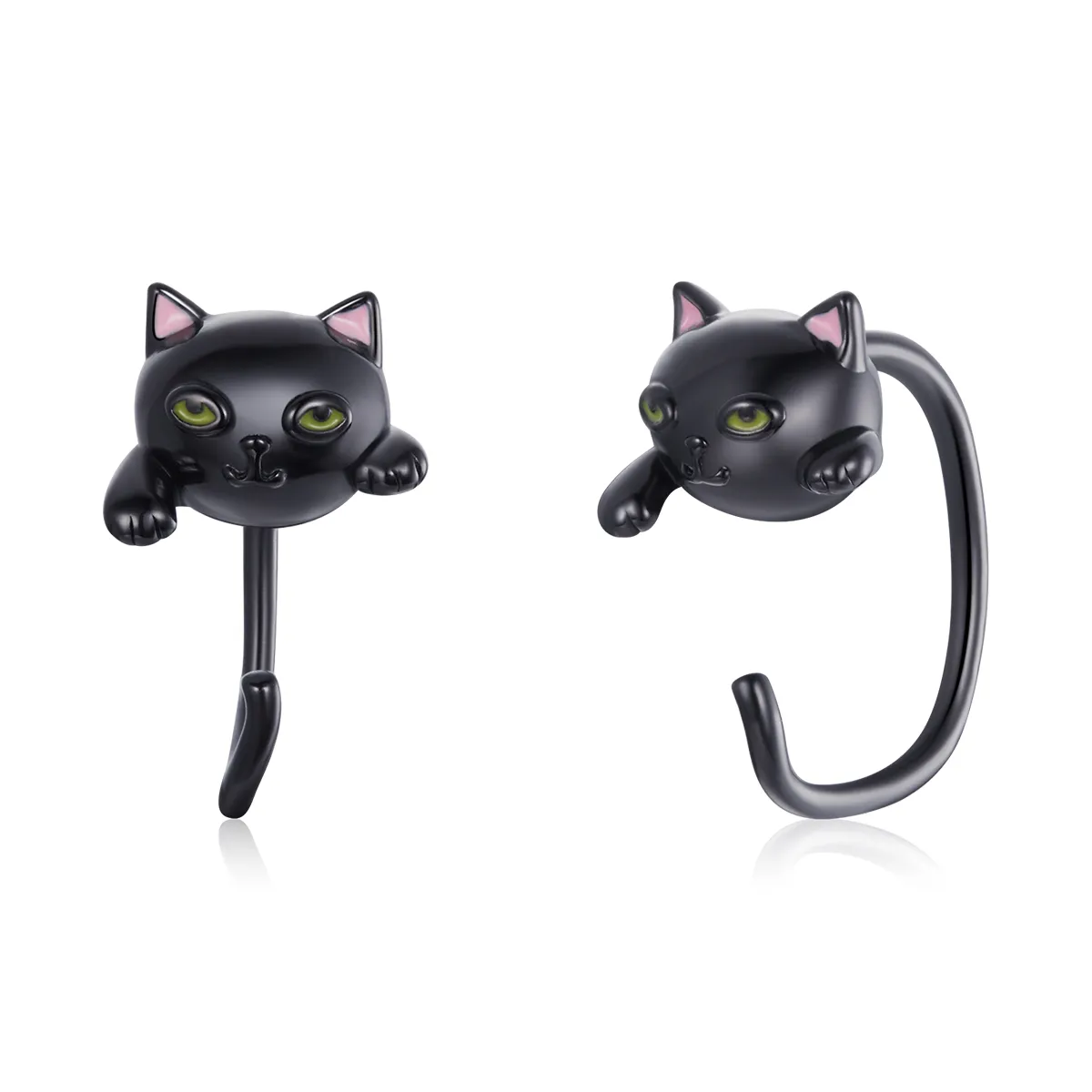 Pandora Style Silver Black Cat Stud øredobber - SCE1125