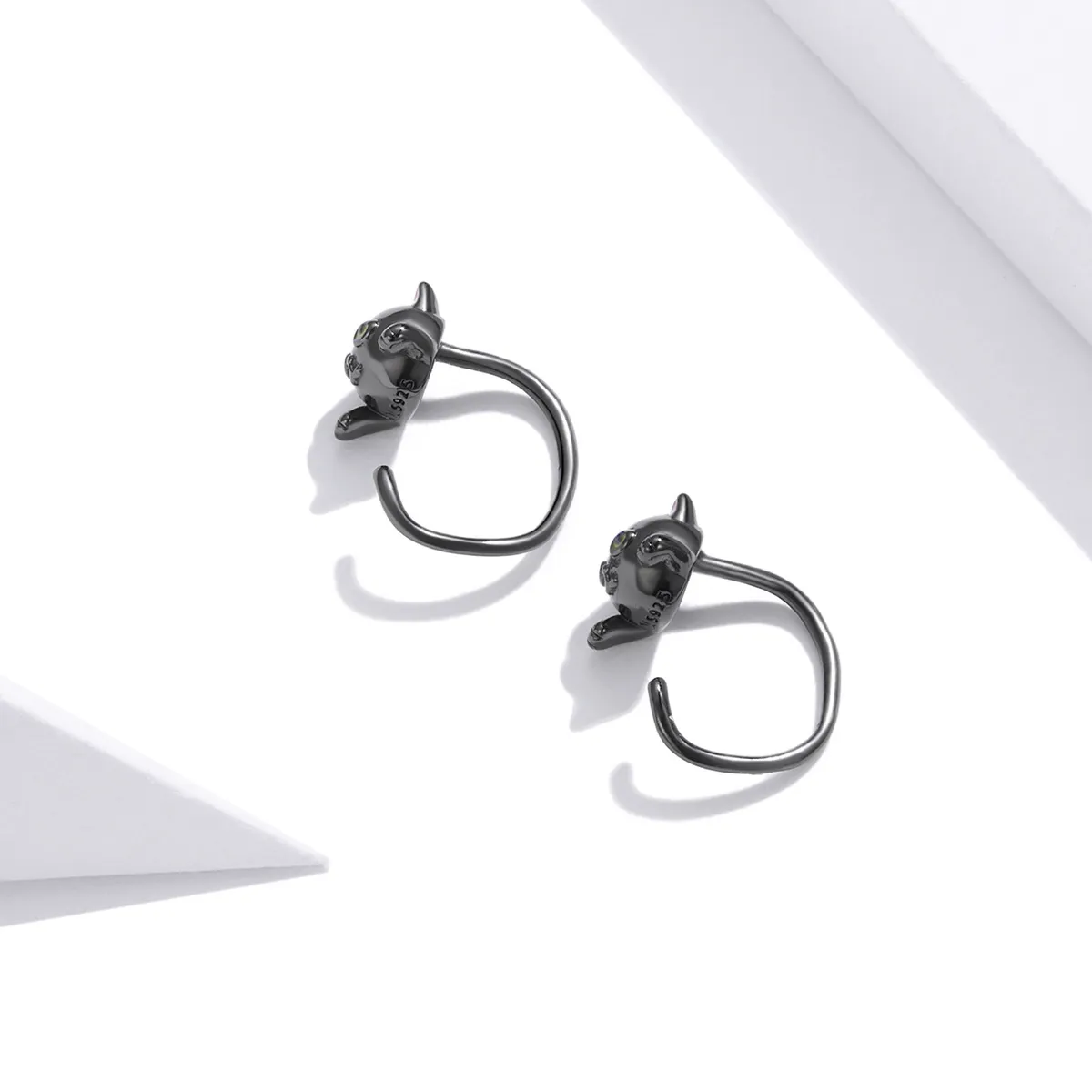 Pandora Style Silver Black Cat Stud øredobber - SCE1125