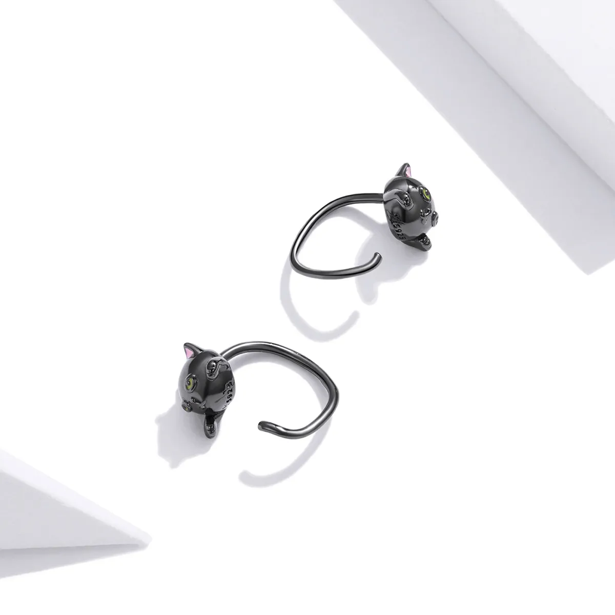 Pandora Style Silver Black Cat Stud øredobber - SCE1125