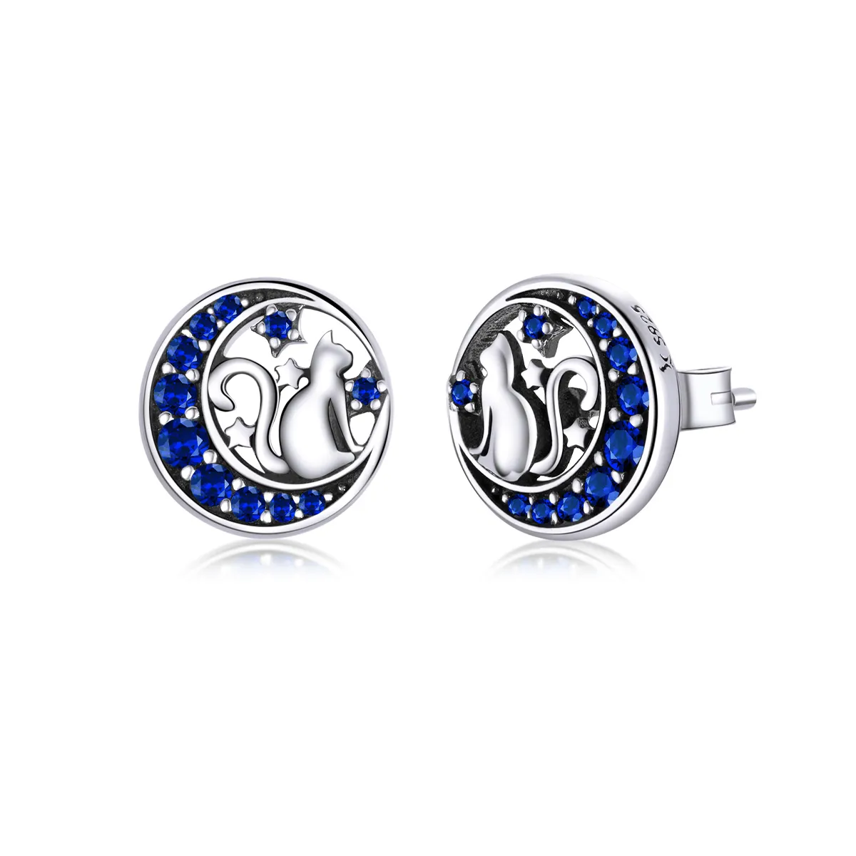 pandora style silver blue moon kitty øredobber sce880