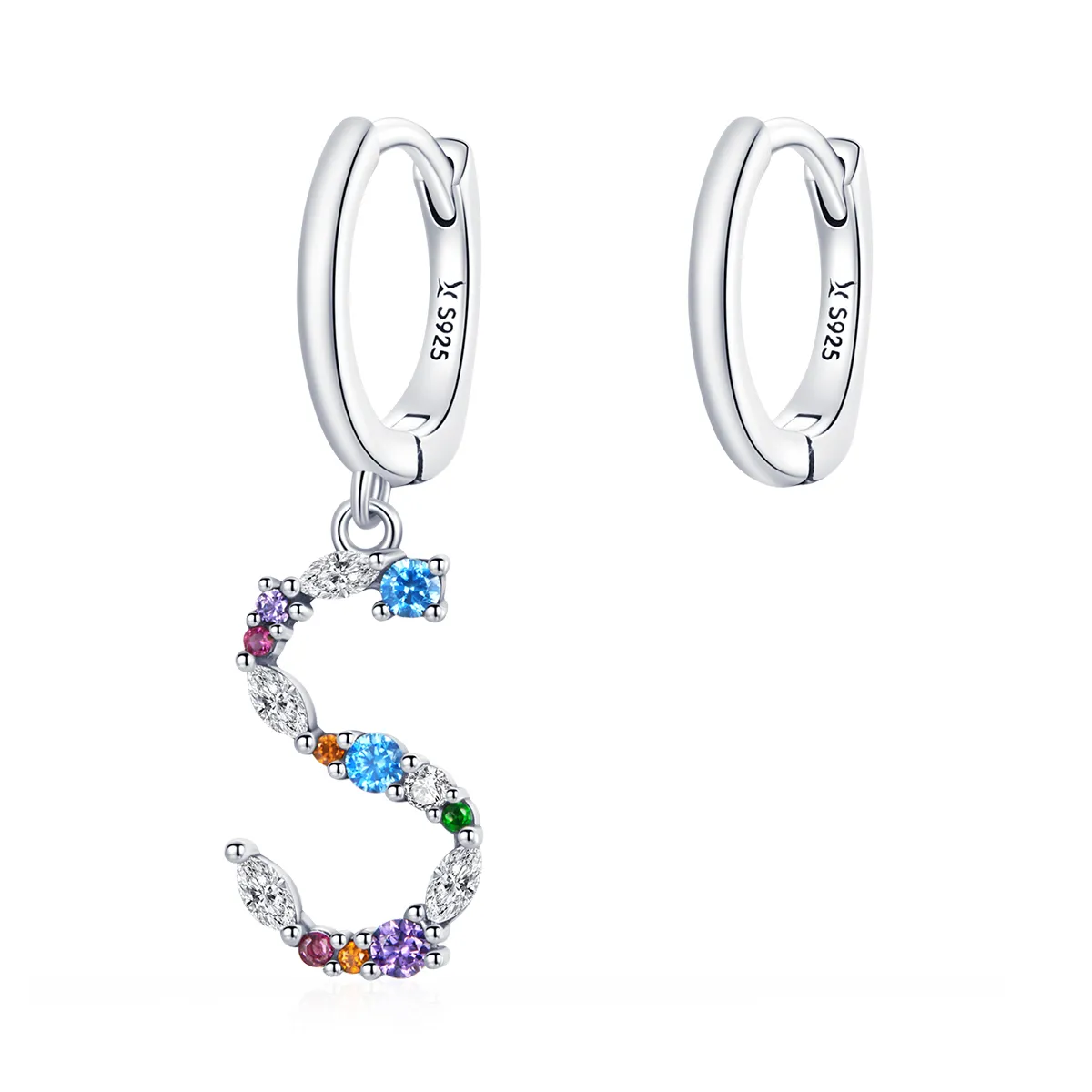 Pandora Style Silver Colorful Letter S Dingle øredobber - SCE1032