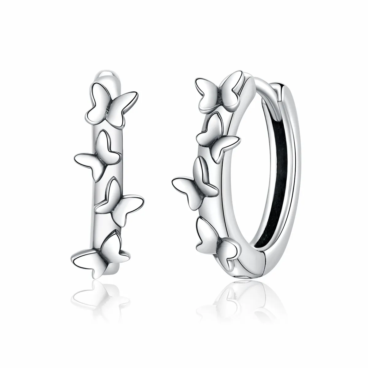 Pandora Style Silver Elegant Butterflies Hoop Earrings - SCE927