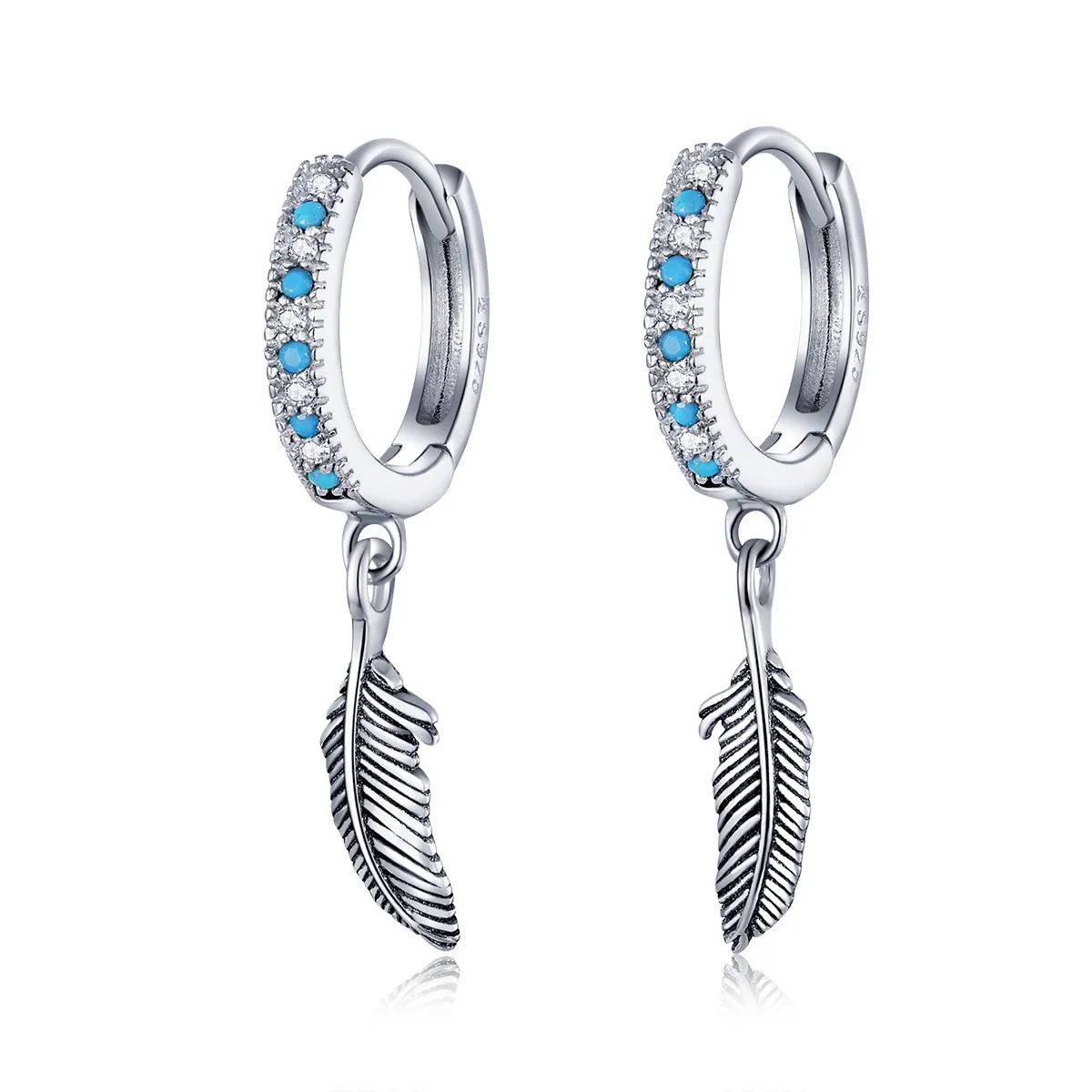 Pandora Style Silver Feather Dingle øredobber - SCE898