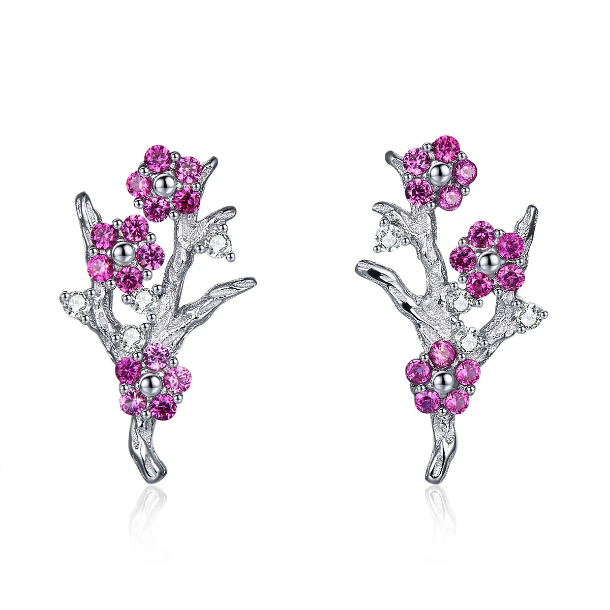 Pandora Style Silver Peach Blossom Stud Earrings - BSE040