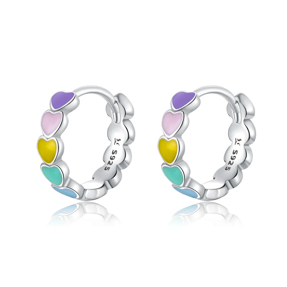 Pandora Style Silver Rainbow Hearts Hoop øredobber - SCE909