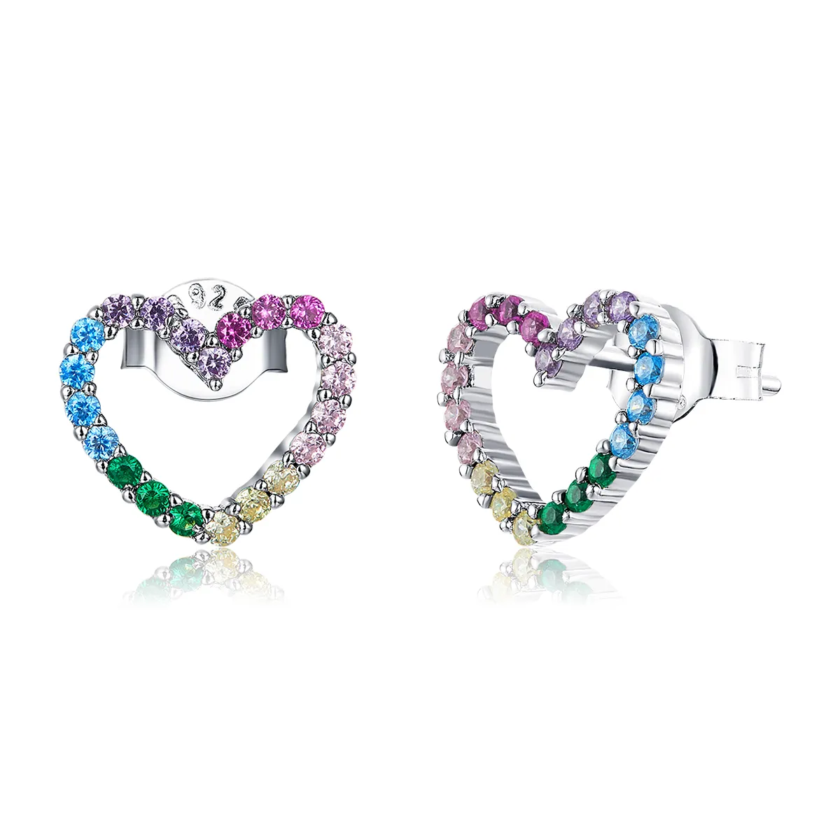 Pandora Style Silver Rainbow Hearts øredobber - SCE891